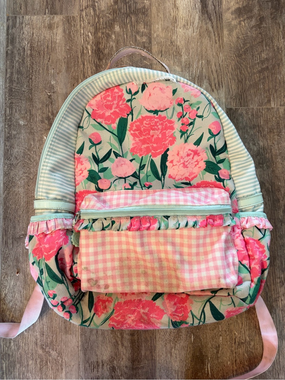 SweetHoney Pink Floral Kids Backpack with Mint Trim